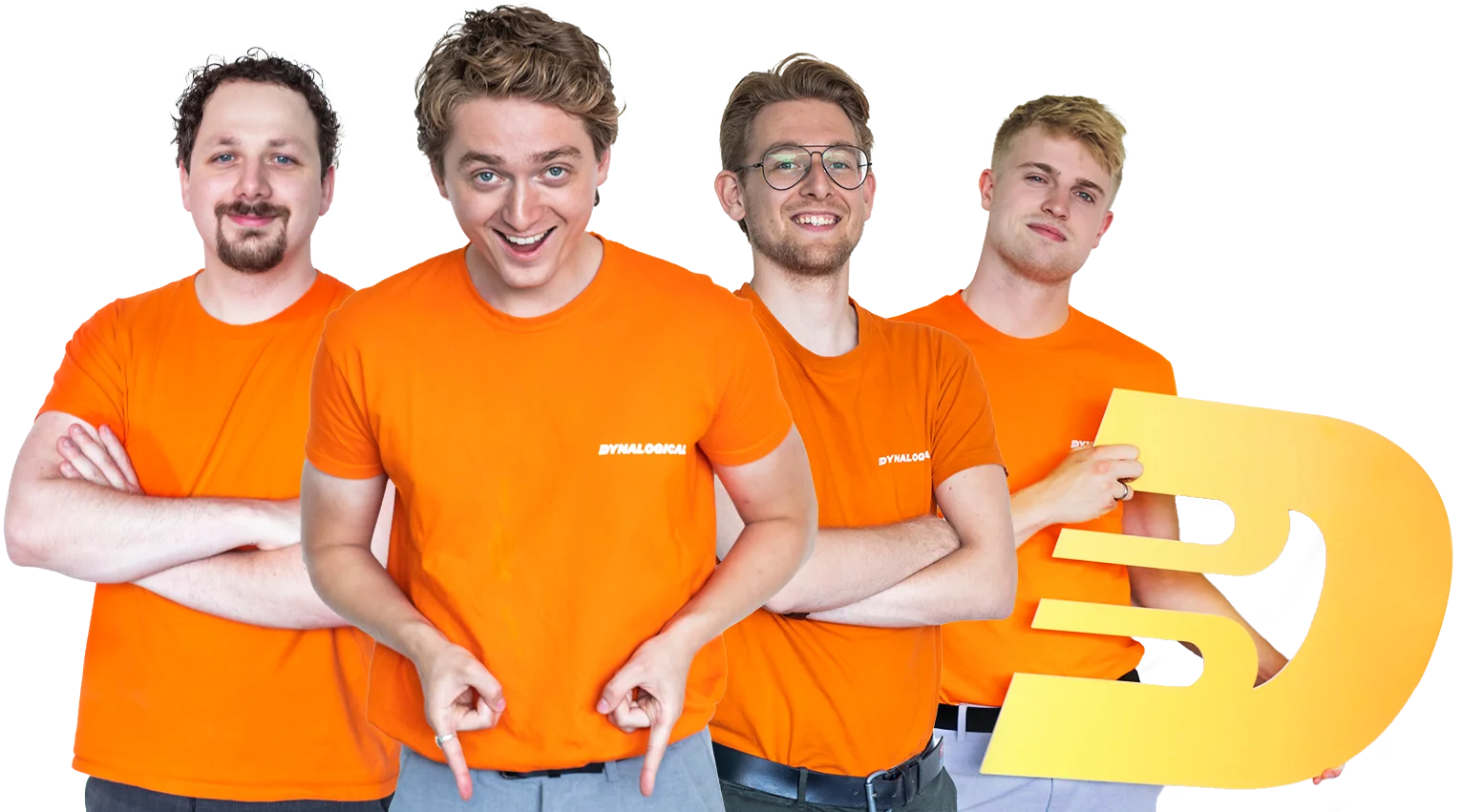 Teamfoto van team Dynalogical die doen aan nieuwe website maken voor klanten.